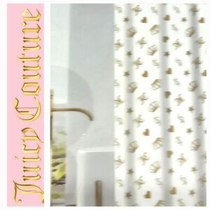 Juicy Couture Home JC Logo Heart, Crown, & Stars Fabric Shower Curtsin w/Hooks